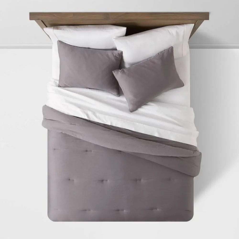 Twin/Twin XL 250TC Washed Cotton Sateen Comforter Set - Dark Gray
